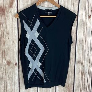 Murano Black & Gray Silk Blend Sweater Vest w/Diamond Pattern Med